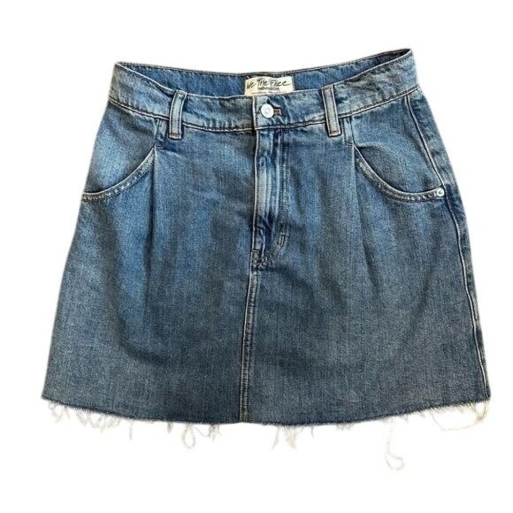 We The Free Denim Mini Skirt‎ Frayed Hem Blue Jean Skirt